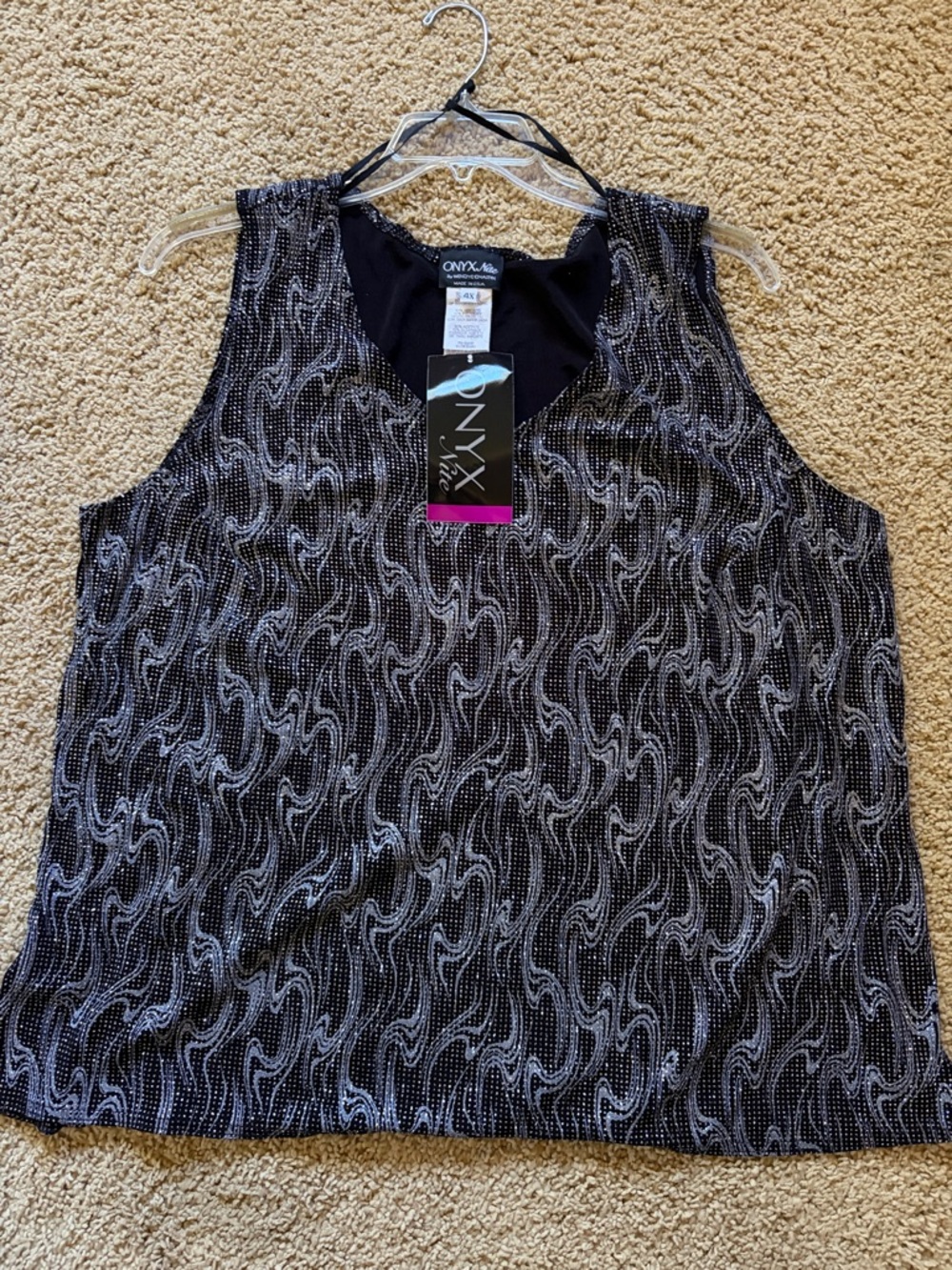 Onyx Nite Black Tank Top with Silver Wave Accents